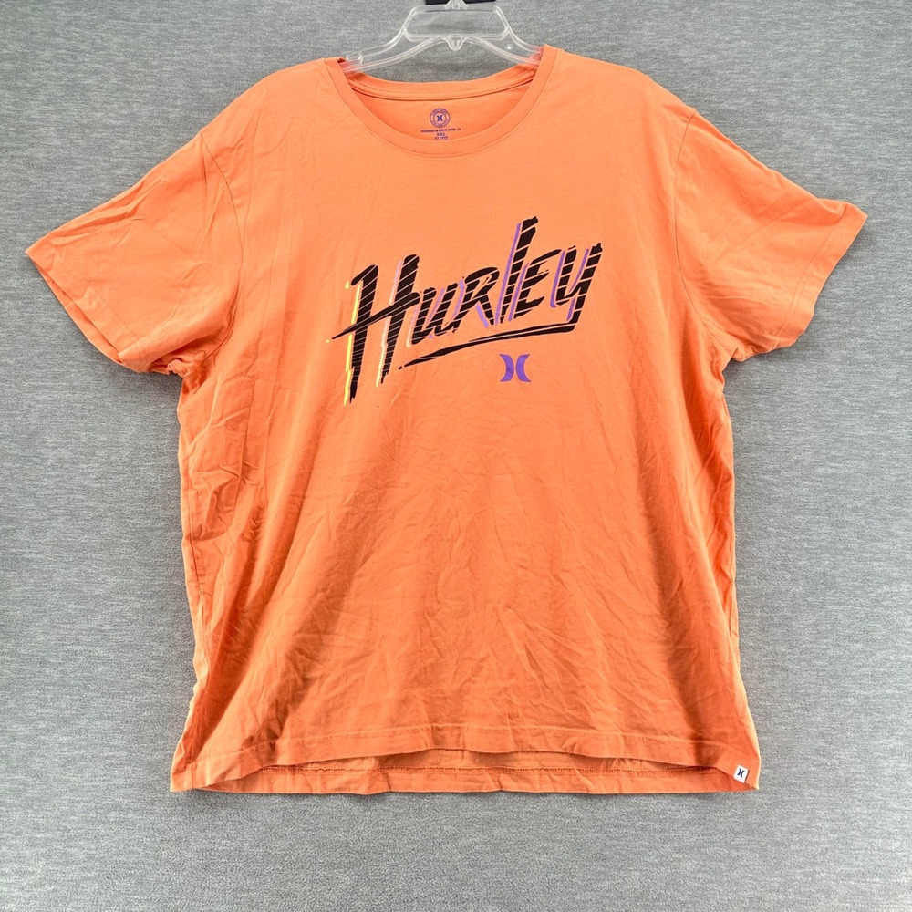 Hurley Graphic T-Shirt Womens XXL Orange Logo Crew Neck Short Sleeve Cotton Tee